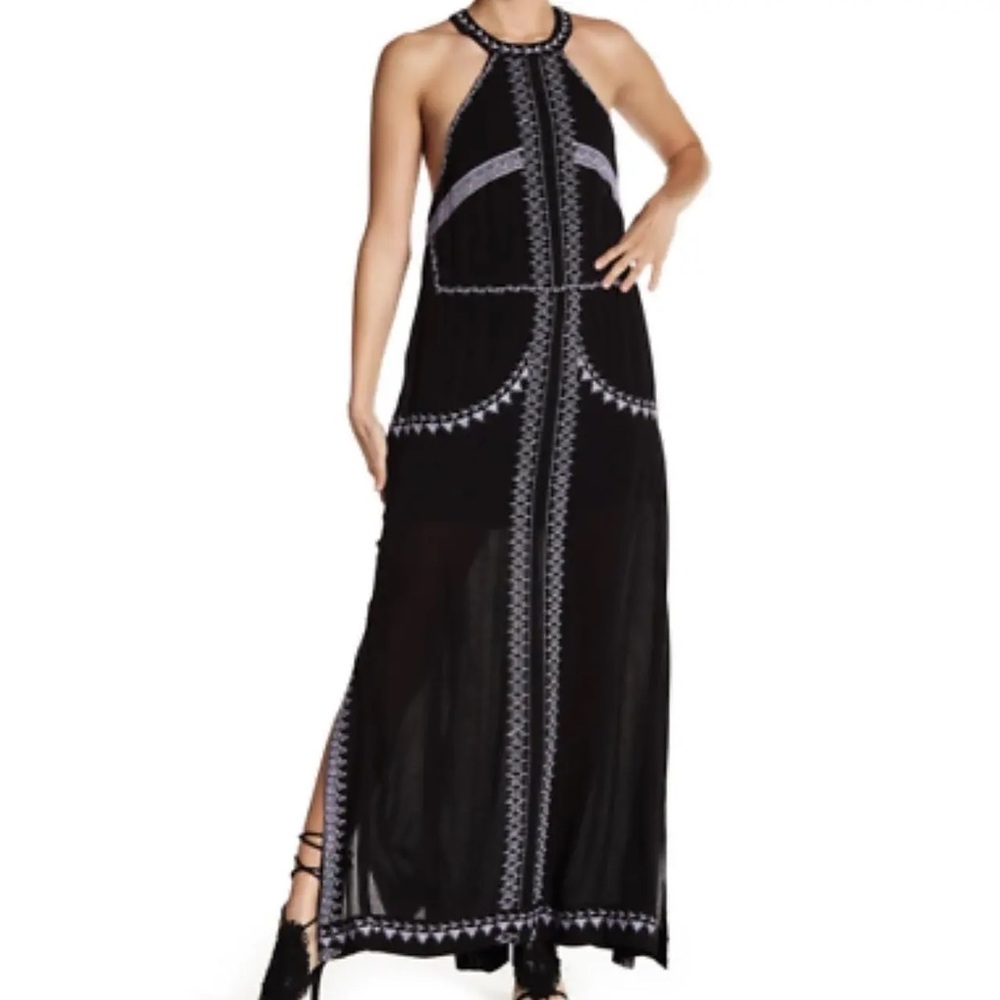 Nwt RAGA Black and White Moon Tide Embroidered Maxi Dress